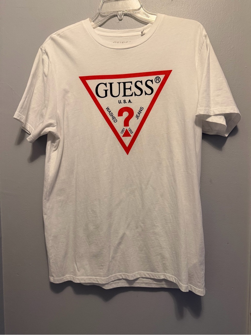 GUESS White Logo Triangle Crewneck T-Shirt - women’s